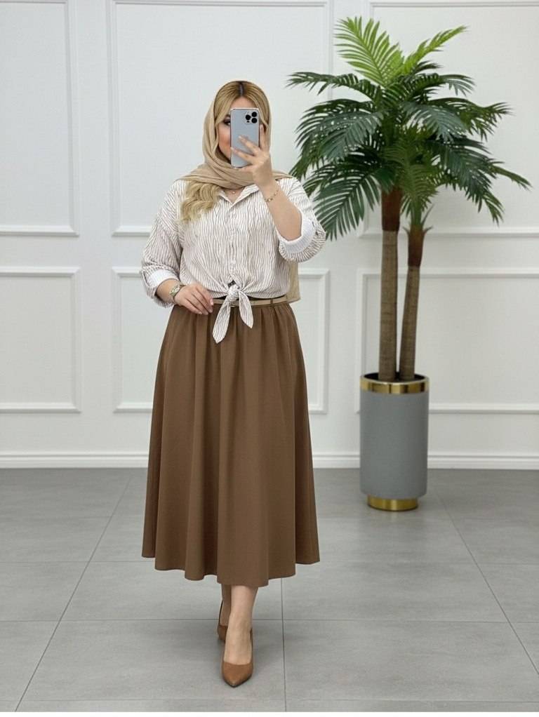 ست سه تیکه شومیز دامن همتا همراه کمربند مشکی😍38تا48